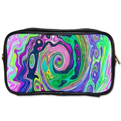 Groovy Abstract Aqua And Navy Lava Liquid Swirl Toiletries Bag (one Side) by myrubiogarden