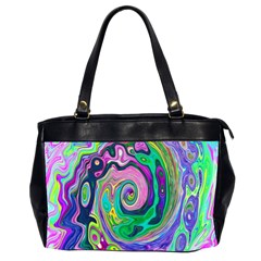 Groovy Abstract Aqua And Navy Lava Liquid Swirl Oversize Office Handbag (2 Sides) by myrubiogarden