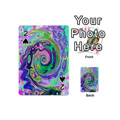 Groovy Abstract Aqua And Navy Lava Liquid Swirl Playing Cards 54 (mini)