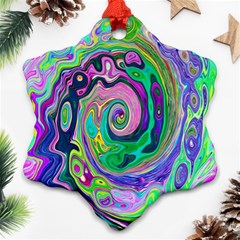 Groovy Abstract Aqua And Navy Lava Liquid Swirl Snowflake Ornament (two Sides) by myrubiogarden