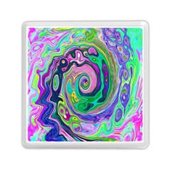 Groovy Abstract Aqua And Navy Lava Liquid Swirl Memory Card Reader (square) by myrubiogarden