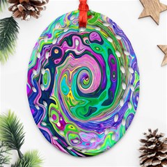 Groovy Abstract Aqua And Navy Lava Liquid Swirl Ornament (oval Filigree)