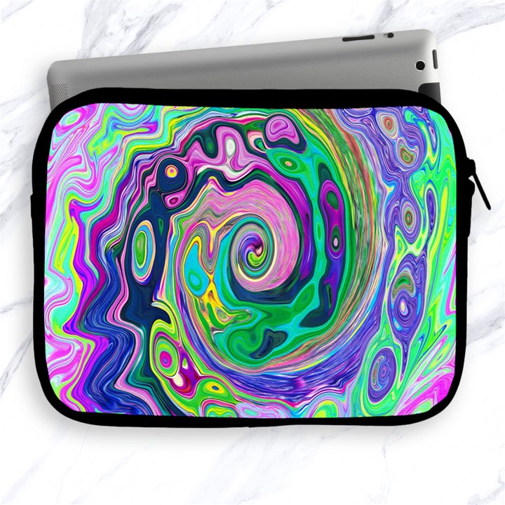 Groovy Abstract Aqua And Navy Lava Liquid Swirl Apple iPad 2/3/4 Zipper Cases