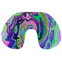 Groovy Abstract Aqua And Navy Lava Liquid Swirl Travel Neck Pillows by myrubiogarden