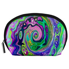 Groovy Abstract Aqua And Navy Lava Liquid Swirl Accessory Pouch (large) by myrubiogarden