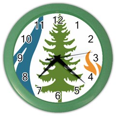 Forest Christmas Tree Spruce Color Wall Clock by Desi8484