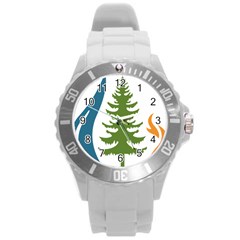 Forest Christmas Tree Spruce Round Plastic Sport Watch (l)