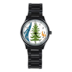 Forest Christmas Tree Spruce Stainless Steel Round Watch