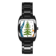 Forest Christmas Tree Spruce Stainless Steel Barrel Watch