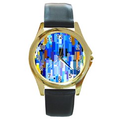 Color Colors Abstract Colorful Round Gold Metal Watch by Pakrebo