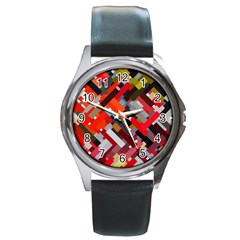 Maze Mazes Fabric Fabrics Color Round Metal Watch by Pakrebo