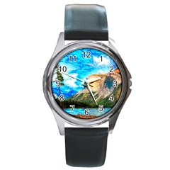 Painting Paintings Mountain Round Metal Watch by Pakrebo