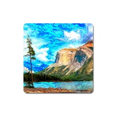 Painting Paintings Mountain Square Magnet by Pakrebo