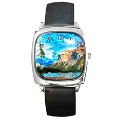 Painting Paintings Mountain Square Metal Watch by Pakrebo