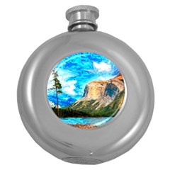 Painting Paintings Mountain Round Hip Flask (5 Oz) by Pakrebo