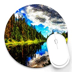 Color Lake Mountain Painting Round Mousepads by Pakrebo