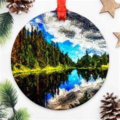 Color Lake Mountain Painting Ornament (round) by Pakrebo