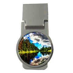 Color Lake Mountain Painting Money Clips (round)  by Pakrebo