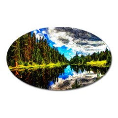 Color Lake Mountain Painting Oval Magnet by Pakrebo