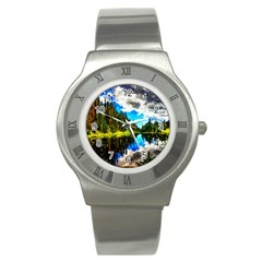 Color Lake Mountain Painting Stainless Steel Watch by Pakrebo