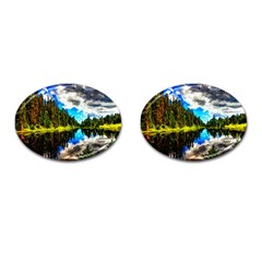 Color Lake Mountain Painting Cufflinks (oval) by Pakrebo