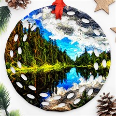 Color Lake Mountain Painting Ornament (round Filigree) by Pakrebo