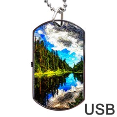 Color Lake Mountain Painting Dog Tag Usb Flash (one Side) by Pakrebo