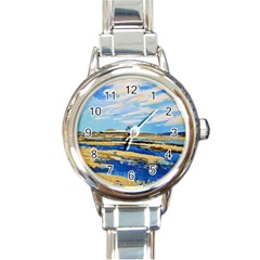 The Landscape Water Blue Painting Round Italian Charm Watch by Pakrebo