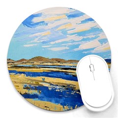 The Landscape Water Blue Painting Round Mousepads by Pakrebo