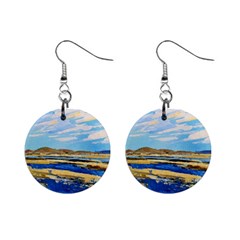 The Landscape Water Blue Painting Mini Button Earrings by Pakrebo