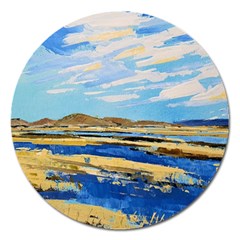 The Landscape Water Blue Painting Magnet 5  (round) by Pakrebo