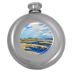 The Landscape Water Blue Painting Round Hip Flask (5 Oz) by Pakrebo