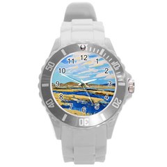 The Landscape Water Blue Painting Round Plastic Sport Watch (l) by Pakrebo