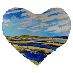 The Landscape Water Blue Painting Large 19  Premium Flano Heart Shape Cushions