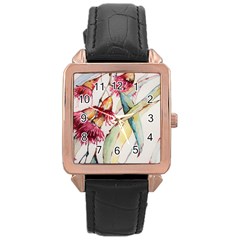 Plant Nature Flowers Foliage Rose Gold Leather Watch  by Pakrebo