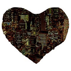 New York City Skyscrapers Large 19  Premium Flano Heart Shape Cushions