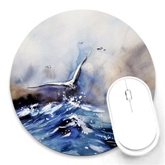 Art Painting Sea Storm Seagull Round Mousepads by Pakrebo