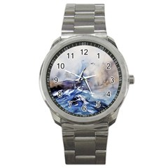 Art Painting Sea Storm Seagull Sport Metal Watch by Pakrebo