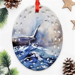 Art Painting Sea Storm Seagull Oval Filigree Ornament (two Sides) by Pakrebo