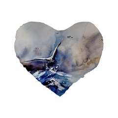 Art Painting Sea Storm Seagull Standard 16  Premium Heart Shape Cushions by Pakrebo