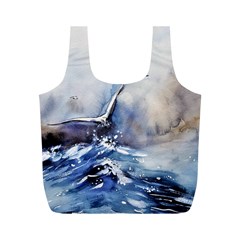 Art Painting Sea Storm Seagull Full Print Recycle Bag (m) by Pakrebo