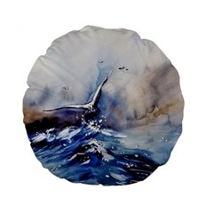 Art Painting Sea Storm Seagull Standard 15  Premium Flano Round Cushions by Pakrebo