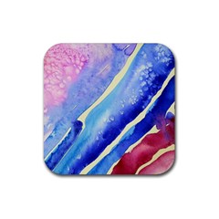 Painting Abstract Blue Pink Spots Rubber Coaster (square)  by Pakrebo