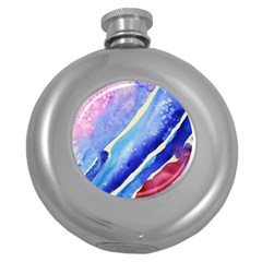 Painting Abstract Blue Pink Spots Round Hip Flask (5 Oz) by Pakrebo