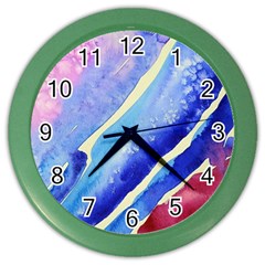 Painting Abstract Blue Pink Spots Color Wall Clock by Pakrebo