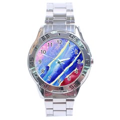 Painting Abstract Blue Pink Spots Stainless Steel Analogue Watch by Pakrebo