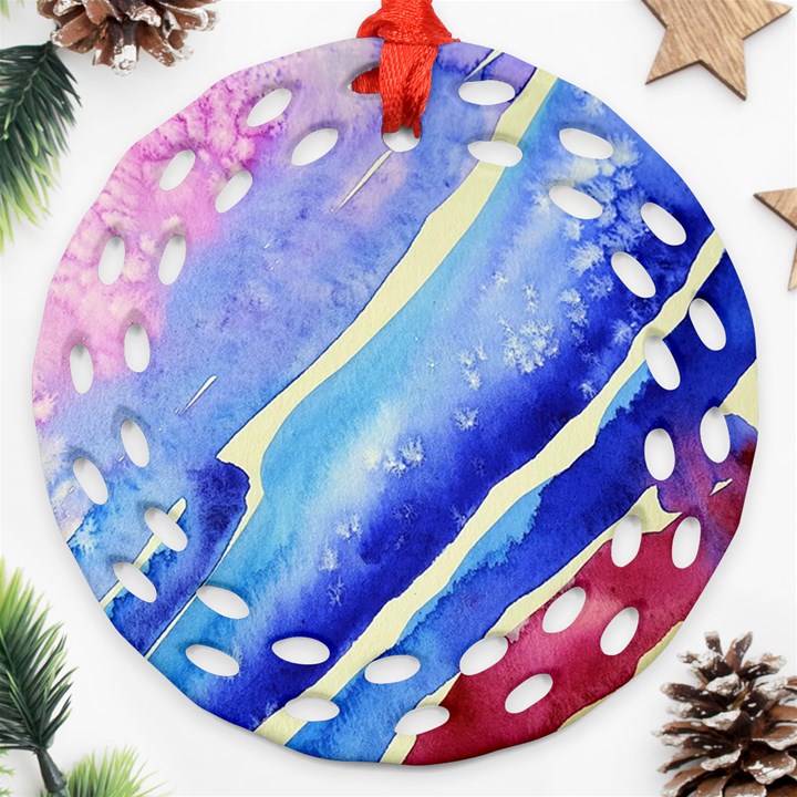 Painting Abstract Blue Pink Spots Ornament (Round Filigree)