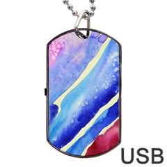 Painting Abstract Blue Pink Spots Dog Tag Usb Flash (one Side) by Pakrebo