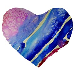 Painting Abstract Blue Pink Spots Large 19  Premium Flano Heart Shape Cushions by Pakrebo