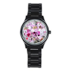 Flower Flowers Carta Da Parati Stainless Steel Round Watch